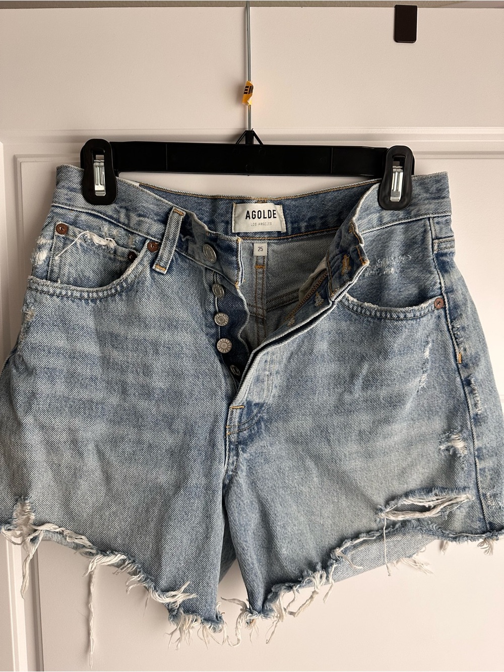 Agolde Parker Light Wash Distressed High-Rise Denim Shorts